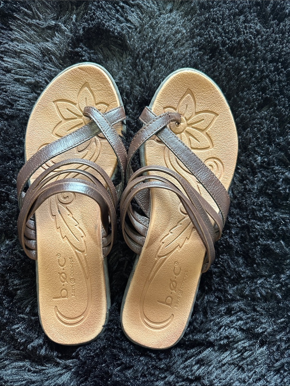 b.o.c. Brown Multi-Strap Floral Footbed Slide Sandals size 10